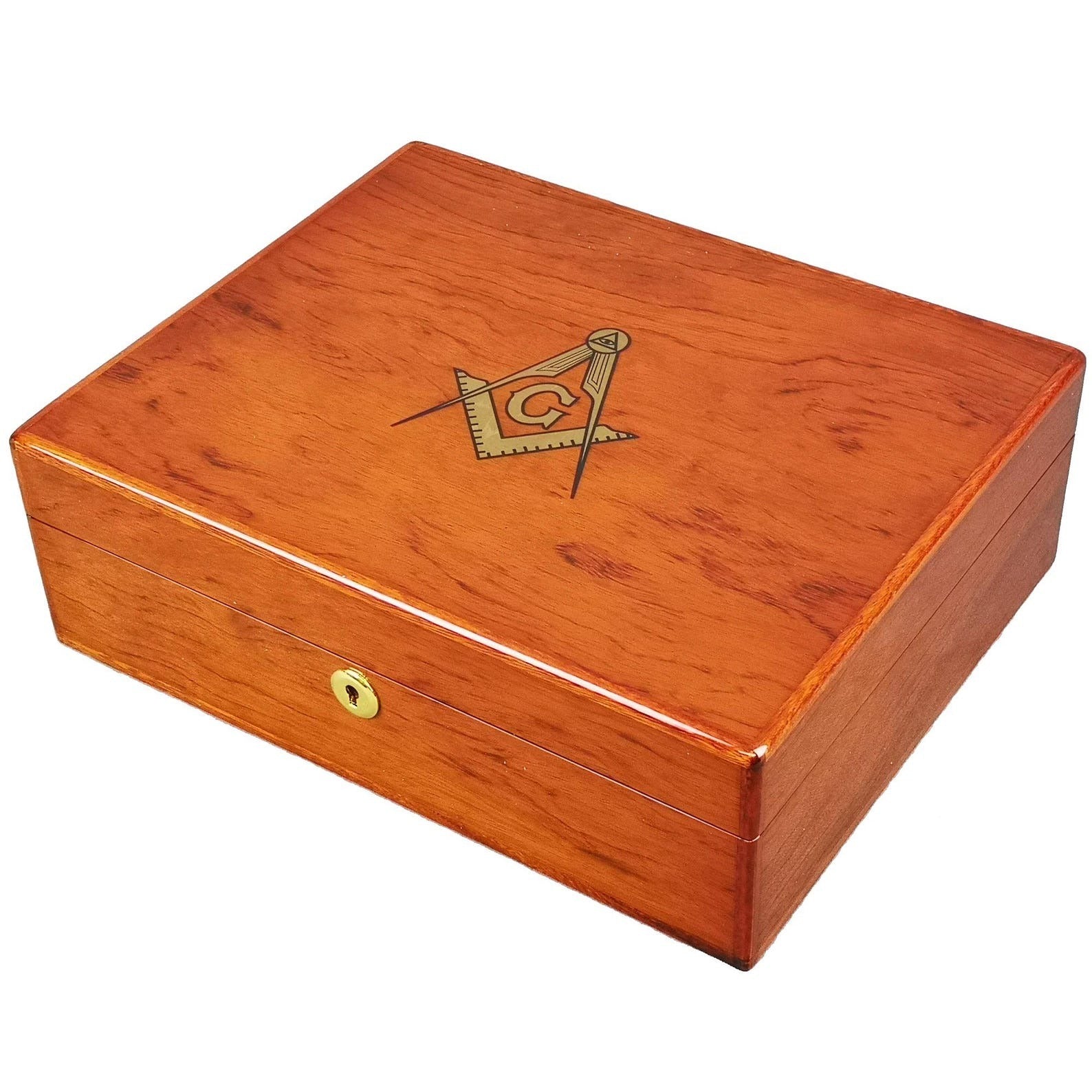 Master Mason Blue Lodge Jewelry Box - Rosewood Two-Level Storage with Lock - Bricks Masons