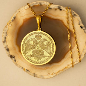 Scottish Rite Necklace - Double-Headed Eagle Wings Down With G - Bricks Masons