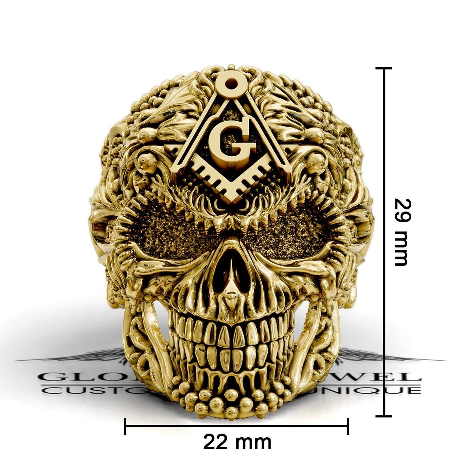 Master Mason Blue Lodge Ring - Skull Square & Compass G Various Materials - Bricks Masons