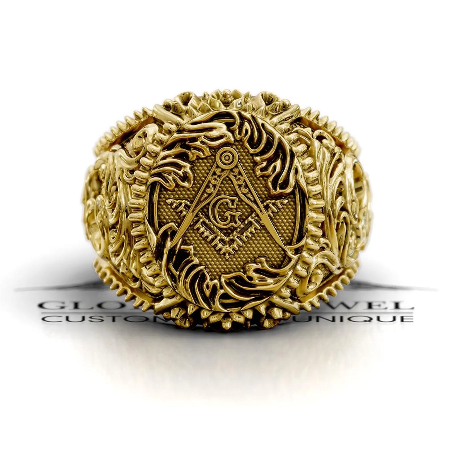 Master Mason Blue Lodge Ring - Square & Compass G Various Materials - Bricks Masons