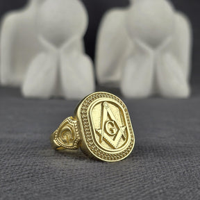 Master Mason Blue Lodge Ring - Silver Square & Compass With G Oval Shape - Bricks Masons
