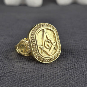 Master Mason Blue Lodge Ring - Silver Square & Compass With G Oval Shape - Bricks Masons