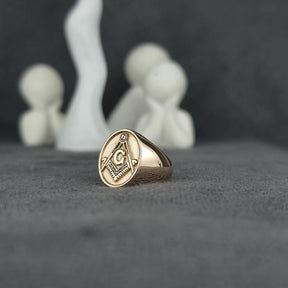 Master Mason Blue Lodge Ring - Embossed Square & Compass G - Bricks Masons