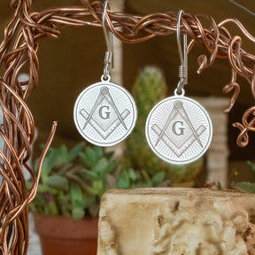 Master Mason Blue Lodge Earrings - Square & Compass G Various Materials - Bricks Masons