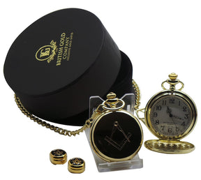 Master Mason Blue Lodge Pocket Watch - Cufflinks Personalised Full Hunter Gift Set in Case - Bricks Masons