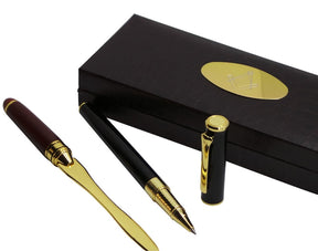 Master Mason Blue Lodge Letter Opener - 24k Gold Clad Engraved & Rollerball Pen Gift Set