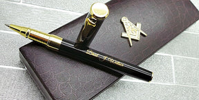 Master Mason Blue Lodge Pen - 24k Gold Clad Engraved Black Ink