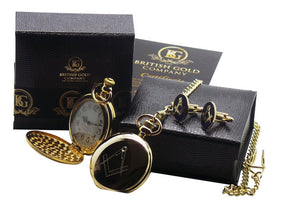 Master Mason Blue Lodge Pocket Watch - Full Hunter Gift Set with Cufflinks & Certificate - Bricks Masons