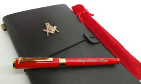 Master Mason Blue Lodge Notebook - Leather Engraved With Rollerball Pen Luxury Gift Set