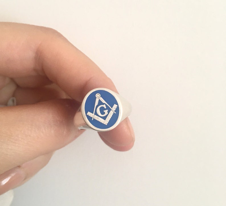 Master Mason Blue Lodge Ring - Sterling Silver & Blue Enamel - Bricks Masons