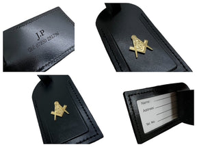 Master Mason Blue Lodge Luggage Tag - Leather Gold Engraved Case Label Personalized