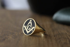 Master Mason Blue Lodge Ring - Gold With Black Enamel 9K to 18k Solid Gold