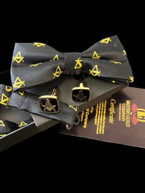 Master Mason Blue Lodge Cufflinks - With a Bow Tie Set Square & Compass - Bricks Masons