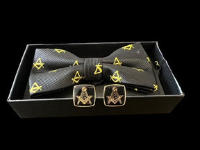 Master Mason Blue Lodge Cufflinks - With a Bow Tie Set Square & Compass - Bricks Masons