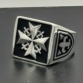 Order Of Malta Ring - Black Sterling Silver-Black Templar cross ring
