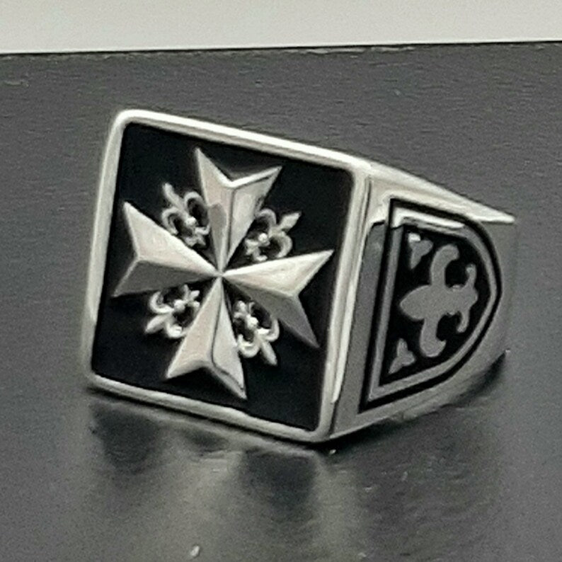 Order Of Malta Ring - Black Sterling Silver-Black Templar cross ring