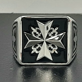 Order Of Malta Ring - Black Sterling Silver-Black Templar cross ring