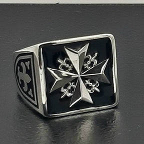 Order Of Malta Ring - Black Sterling Silver-Black Templar cross ring