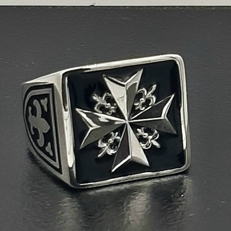 Order Of Malta Ring - Black Sterling Silver-Black Templar cross ring