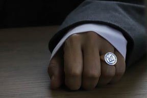 Master Mason Blue Lodge Ring - Silver Blue Enamel 925 Sterling Silver