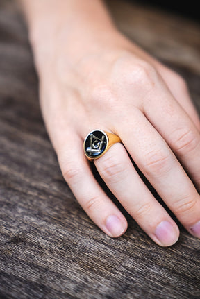 Master Mason Blue Lodge Ring - Gold With Black Enamel 9K to 18k Solid Gold