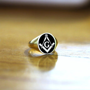 Master Mason Blue Lodge Ring - Gold With Black Enamel 9K to 18k Solid Gold