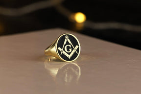 Master Mason Blue Lodge Ring - Gold With Black Enamel 9K to 18k Solid Gold