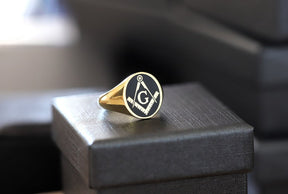 Master Mason Blue Lodge Ring - Gold With Black Enamel 9K to 18k Solid Gold