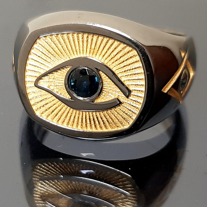 Eye of providence Ring - Sapphire Eye Square & Compass Sterling Silver-Sterling silver ring - Bricks Masons