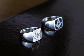 Master Mason Blue Lodge Ring - Plated Sterling Silver Square & Compass G - Bricks Masons