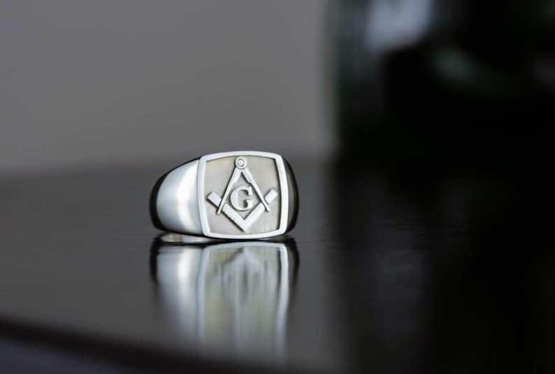 Master Mason Blue Lodge Ring - Plated Sterling Silver Square & Compass G - Bricks Masons
