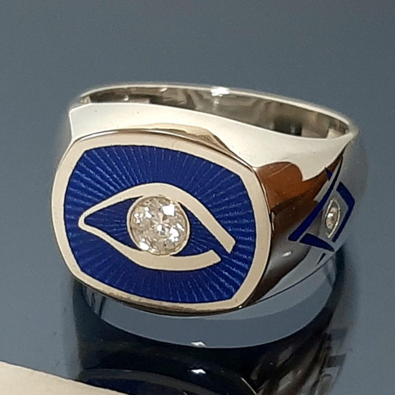 Eye of Providence Ring - Blue Eye Sterling silver With Square & Compass, Master Mason Blue Lodjee - Bricks Masons