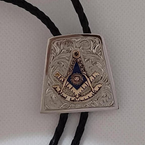 Past Master Blue Lodge Bolo Tie - Silver Detailing With Clip - Bricks Masons