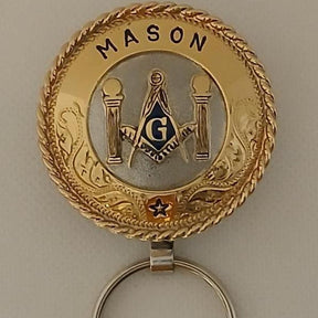 Master Mason Blue Lodge Keychain - Handcrafted Square & Compass G with Double Columns