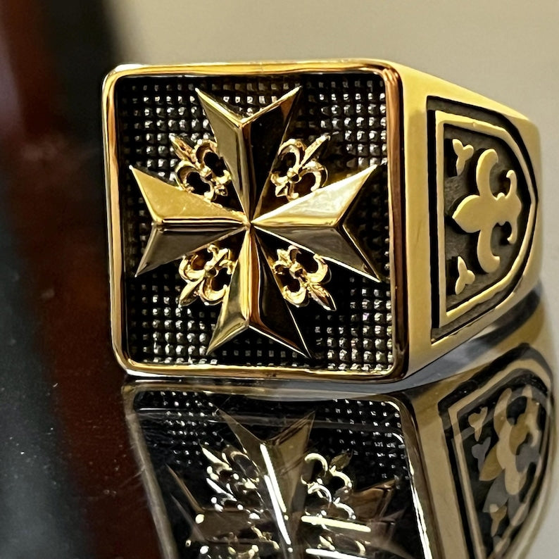 Order Of Malta Ring - Medieval gold, Templar cross ring, Free Mason ring, Lodje ring - Bricks Masons