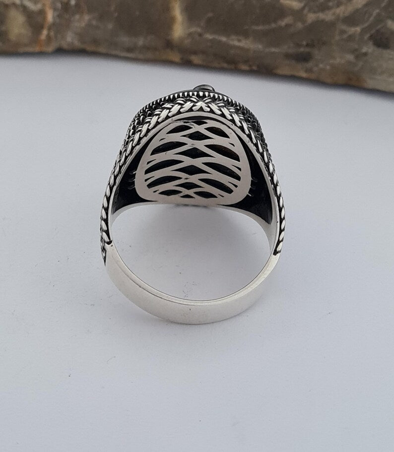 Master Mason Blue Lodge Ring - Handmade Sterling Silver Onyx - Bricks Masons