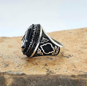 Master Mason Blue Lodge Ring - Handmade Sterling Silver Onyx - Bricks Masons