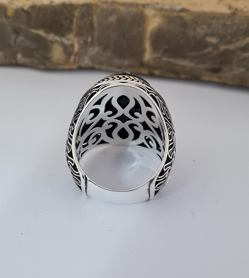 Master Mason Blue Lodge Ring - Handmade Sterling Silver Onyx - Bricks Masons