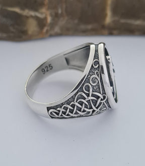 Master Mason Blue Lodge Ring - Compass & Square, Black Onyx - Bricks Masons
