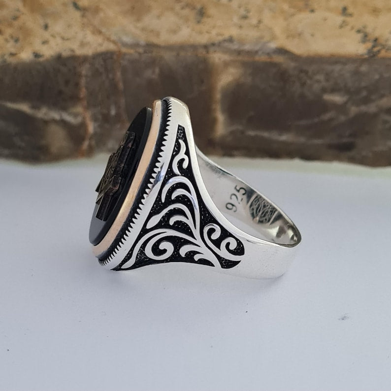 Master Mason Blue Lodge Ring - Sterling Silver Onyx - Bricks Masons