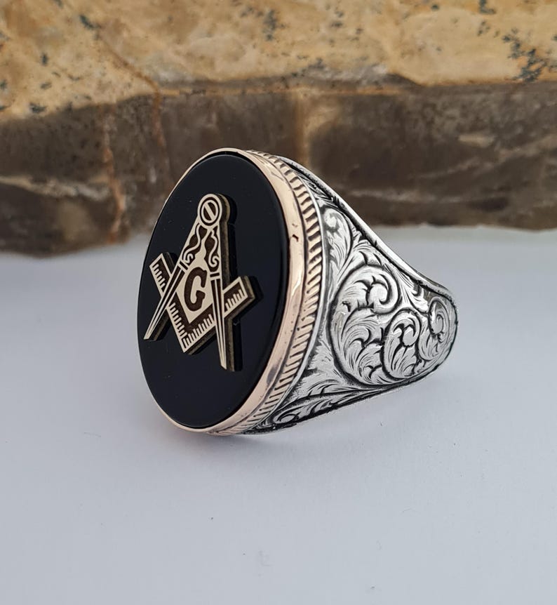 Master Mason Blue Lodge Ring - Sterling Silver Onyx - Bricks Masons