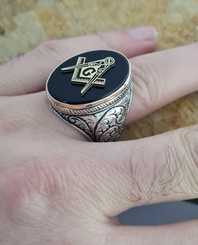 Master Mason Blue Lodge Ring - Sterling Silver Onyx - Bricks Masons