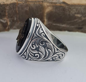 Master Mason Blue Lodge Ring - Sterling Silver Onyx - Bricks Masons