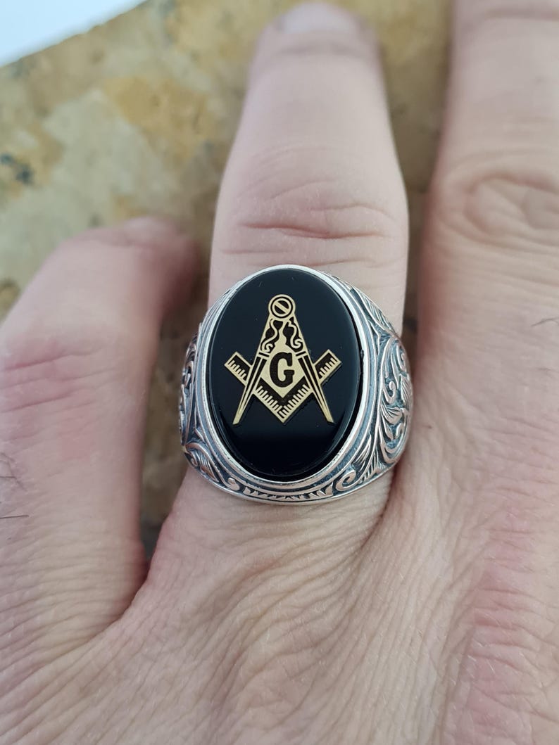 Master Mason Blue Lodge Ring - Sterling Silver Onyx - Bricks Masons