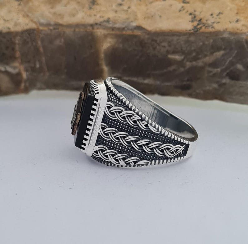Master Mason Blue Lodge Ring - Handmade Sterling Silver Onyx - Bricks Masons