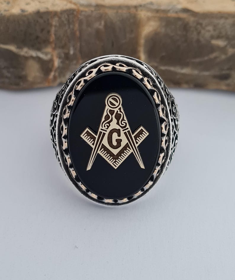 Master Mason Blue Lodge Ring - Sterling Silver Onyx - Bricks Masons