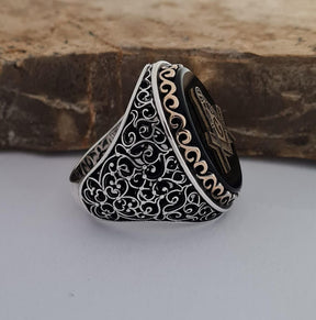 Master Mason Blue Lodge Ring - Sterling Silver Onyx - Bricks Masons