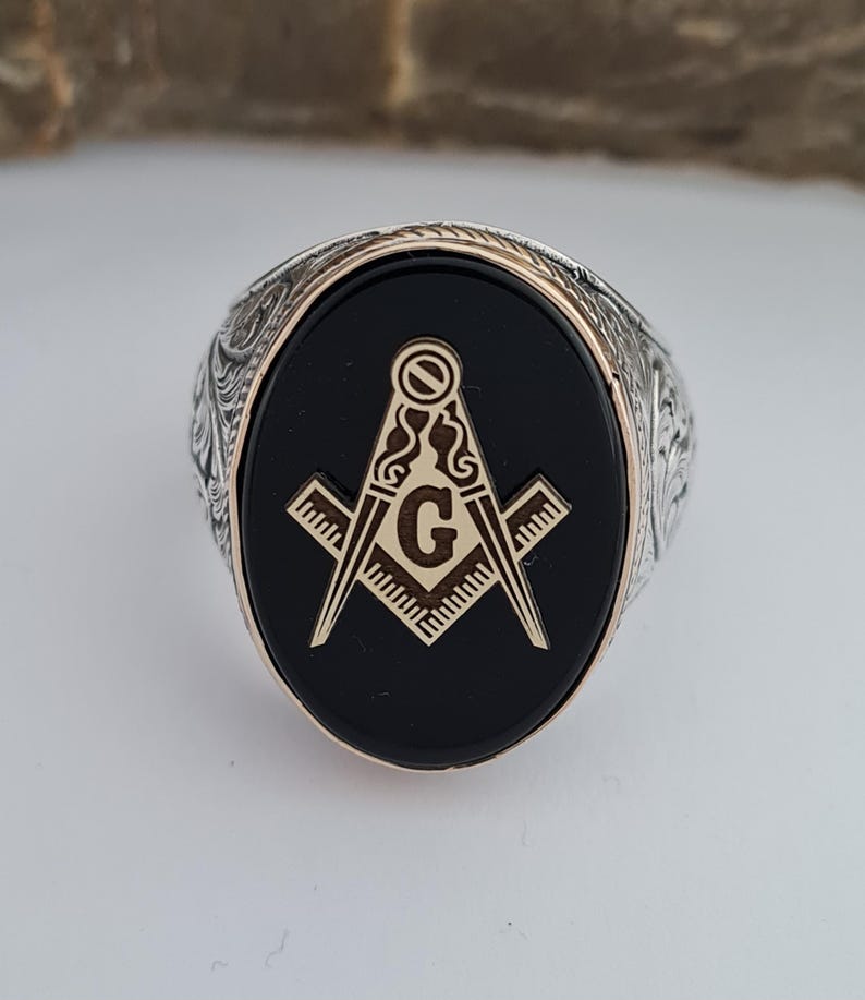 Master Mason Blue Lodge Ring - Sterling Silver Onyx - Bricks Masons