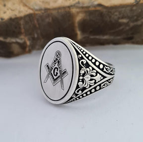 Master Mason Blue Lodge Ring - Handmade Sterling Silver Masonic - Bricks Masons