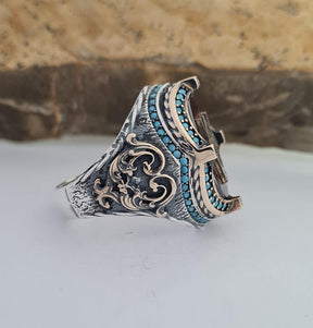 Master Mason Blue Lodge Ring - Handmade Sterling Silver Green Agate - Bricks Masons